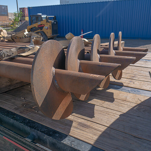 3 1/2" helical piles on the flatbed trailer